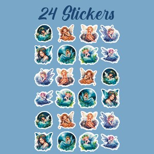 Fairy Stickers, Set of 24 Stickers, Sleeping Sticker, Sleeping Fairy Stickers, Napping Fairy Stickers, Fairies, Colorful Fairy Stickers
