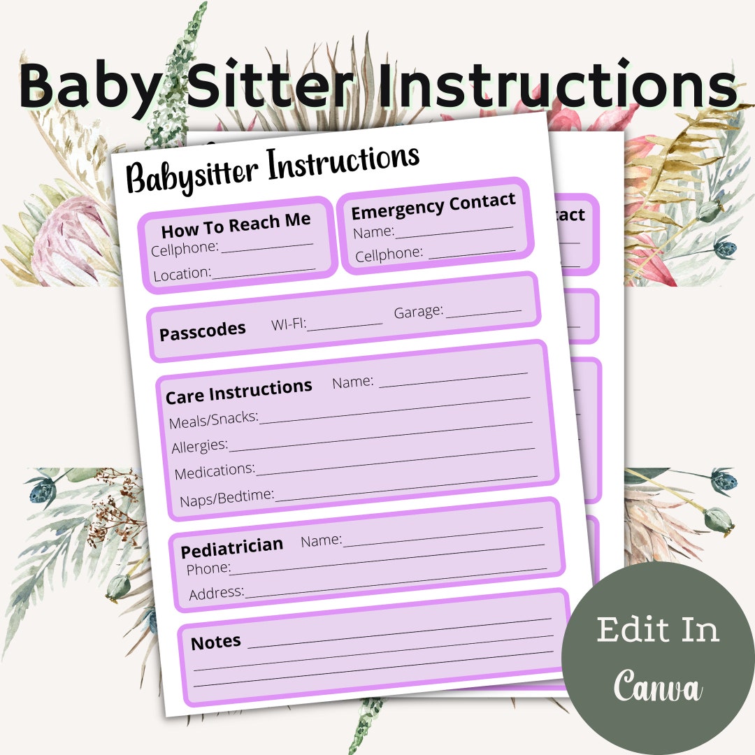 Babysitter Instructions Babysitter Instruction Template Etsy