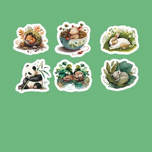 Cuddly Cottagecore Animal Stickers, Set of 18 Stickers,  Adorable Baby Animal Sticker, Cottagecore Sticker, Resting Animal Sticker, Sleeping