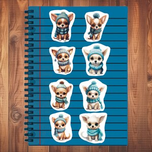 Winter Chihuahua Dog Hat & Scarf Stickers, Set of 24 Sticker, Journal Sticker, Die Cut Stickers, Dog Stickers, Chihuahua Stickers, Dogs