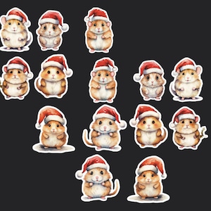 Hamster Stickers, Set of 18 Stickers, Christmas Stickers, Journal Sticker, Hamster Santa Sticker, Hamster Hat Sticker, Cute Hamster Sticker