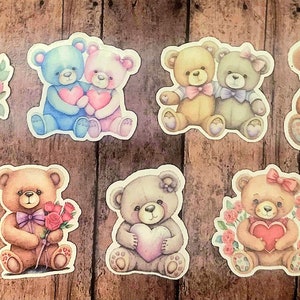 Teddy Bear Set of 28 Stickers, Sticker, Journal Sticker, Die Cut Stickers, Valentine&#39;s Bear, Fuzzy Bear, Love Bear