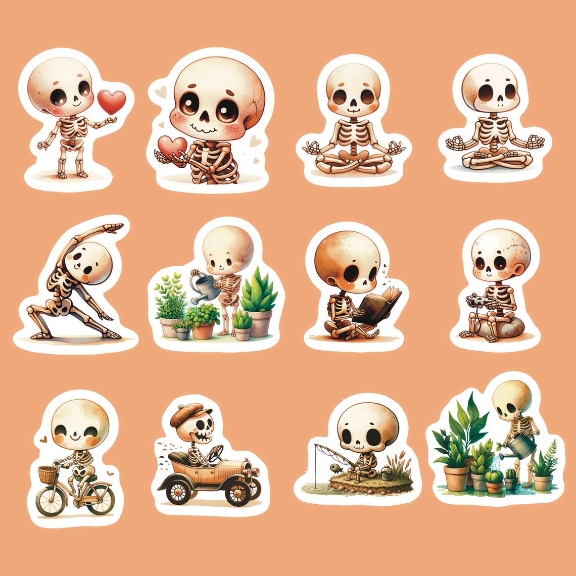 Skeleton Shells Sticker Cute Skeleton Stickers, Set 24 Stickers, Laptop Stickers, Scrapbooking ...