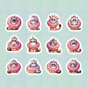 Summer Kittens Set of 24 Stickers, Sticker, Journal Sticker, Die Cut, Cat Stickers, Kitten Stickers