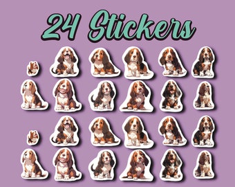 Anime Basset Hound Dog Stickers, Set of 24 Stickers, Journal Sticker, Die Cut Stickers, Manga Sticker, Basset Hound Sticker, Kawaii Stickers