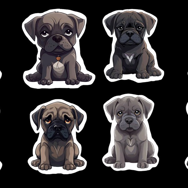 Kawaii Cane Corso Set of 24 Stickers, Sticker, Journal Sticker, Die Cut Sticker, Kawaii Puppy Stickers, Cartoon Dog Stickers