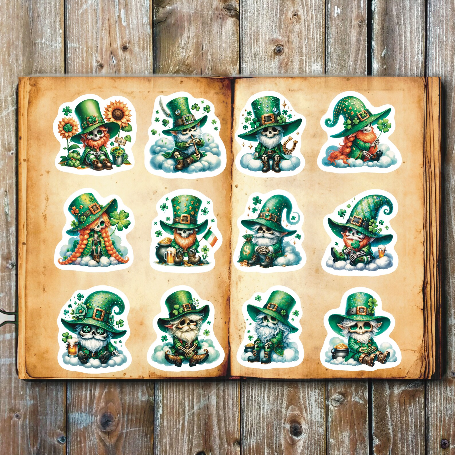 Saint Patrick's Skeleton Stickers, Set 24 Stickers, Green Skeleton ...