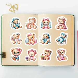 Boy & Girl Bear Stickers, Set 24 Stickers, Baby Bear Stickers, Bear Sticker, Teddy Bear Sticker, Boy Stickers, Girl Sticker, Nursery Sticker