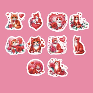 Cat Stickers, Set of 20 Stickers, Love Stickers, Valentine Stickers, Lovers, Kitten Stickers, Heart Stickers, Cats, Kitty Stickers