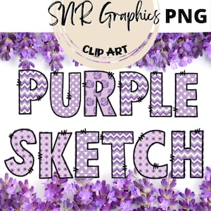 Lila SkizzenBuchstaben PNG mit Doodle Outline, Blumen Schrift SVG, Clipart Alphabet Schriftart für digitalen Download, POD, Druckfertig, Doodle Font