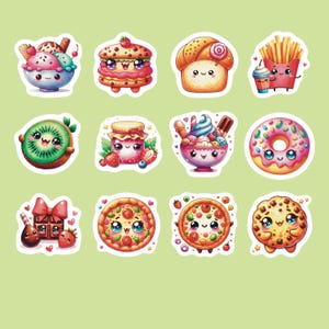 Food Stickers, Set of 24 Stickers, Drink Sticker, Journal Sticker, Die Cut Stickers, Snack Stickers, Kawaii Stickers