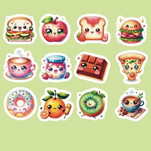 Food Stickers, Set of 24 Stickers, Drink Sticker, Journal Sticker, Die Cut Stickers, Snack Stickers, Kawaii Burger Stickers