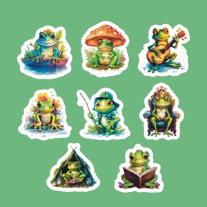 Cute Frog Stickers, Set of 24 Stickers, Frog Stickers, Toad Stickers, Camping Frog, Reading Frog, Colorful frog Sticker, Guitar Playing Frog