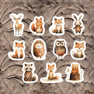 Watercolor Woodland Animal Stickers, Set of 22 Stickers, Watercolor Stickers, Animal Stickers, Wildlife Stickers, Woodland Stickers,