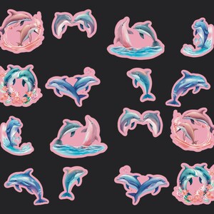 Dolphin Stickers, Set of 22 Stickers, Journal Stickers, Valentine Sticker, Love Stickers, Heart Sticker, Baby Dolphin Stickers, Dolphins