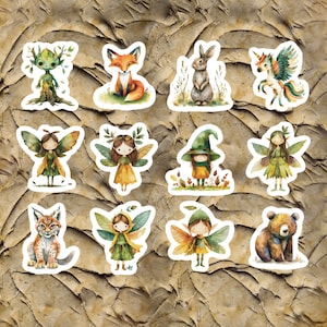 Fairy Forest Stickers, Set of 24 Stickers, Forest Stickers, Fairy Stickers, Fairy Animal Stickers, Animal Stickers