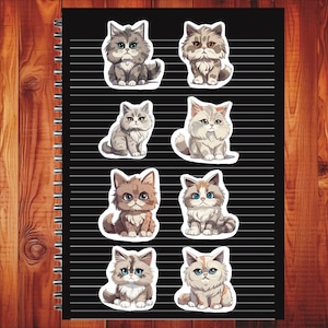 Kawaii Siberian Cat, Set of 24 Stickers, Sticker, Journal Sticker, Die Cut Sticker, Cartoon Cat Sticker, Cute Baby Kittens, Kitty