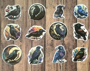 Gothic Raven Stickers, Set of 24 Stickers, Sticker, Journal Sticker, Die Cut Sticker, Edgar Allen Poe, Black Bird, Gothic Raven