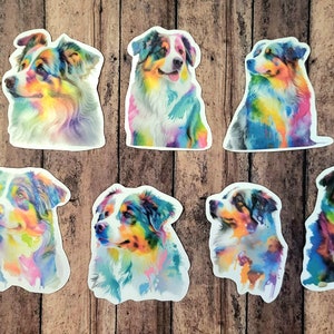 Australian Shepherd Tie Dye, Set of 21 Stickers, Sticker, Journal Sticker, Die Cut Sticker, Watercolor Sticker, Aussie Sticker