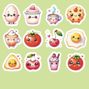 Food Stickers, Set of 24 Stickers, Drink Sticker, Journal Sticker, Die Cut Stickers, Snack Stickers, Kawaii Coffee Stickers