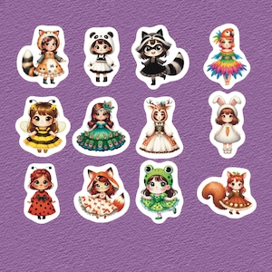 Animal In Costume Stickers, Set of 24 Stickers, Colorful Animal Stickers, Costumes, Costume Stickers, Animal Stickers, Cute Animal Stickers