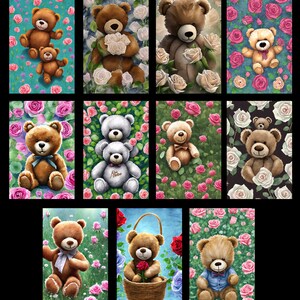 Teddy Bear Set of 33 Stickers, Sticker, Journal Sticker, Die Cut Stickers, Valentine&#39;s Bear, Fuzzy Bear, Love Bear, Vintage