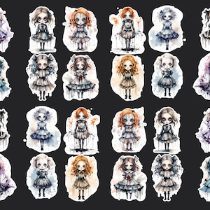 Creepy Doll Stickers, Set 24 Stickers, Journal Sticker, Die Cut Stickers, Halloween Sticker, Spooky Doll Stickers, Scary Doll Stickers