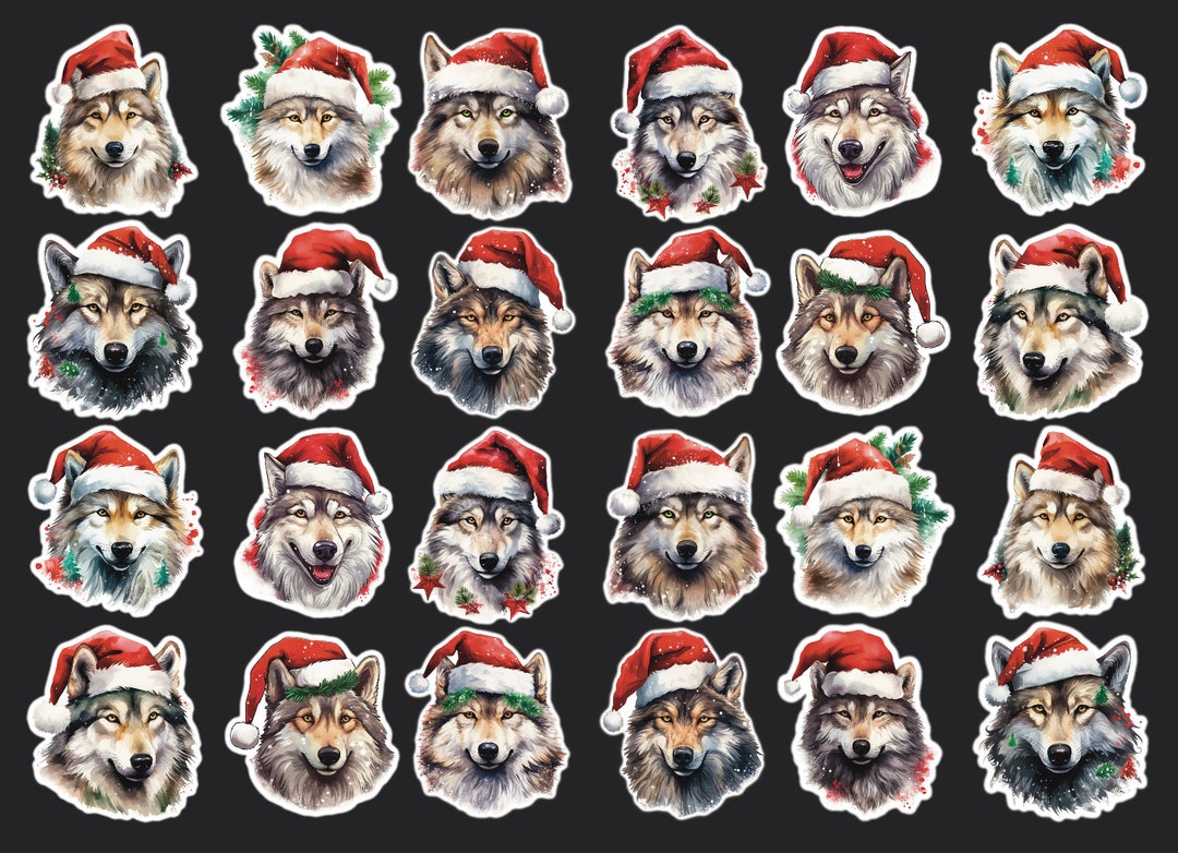 Wolf Stickers Set 24 Stickers Christmas Stickers Journal Etsy