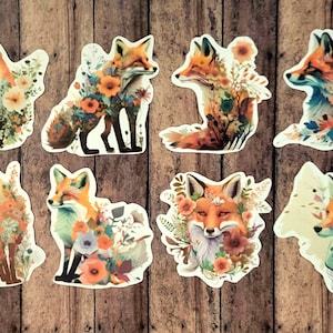 Fox, Set of 24 Sticker, Sticker, Journal Sticker, Die Cut Stickers, Watercolor Fox Sticker, Floral Fox, Foxes, Red Fox, Wildlife