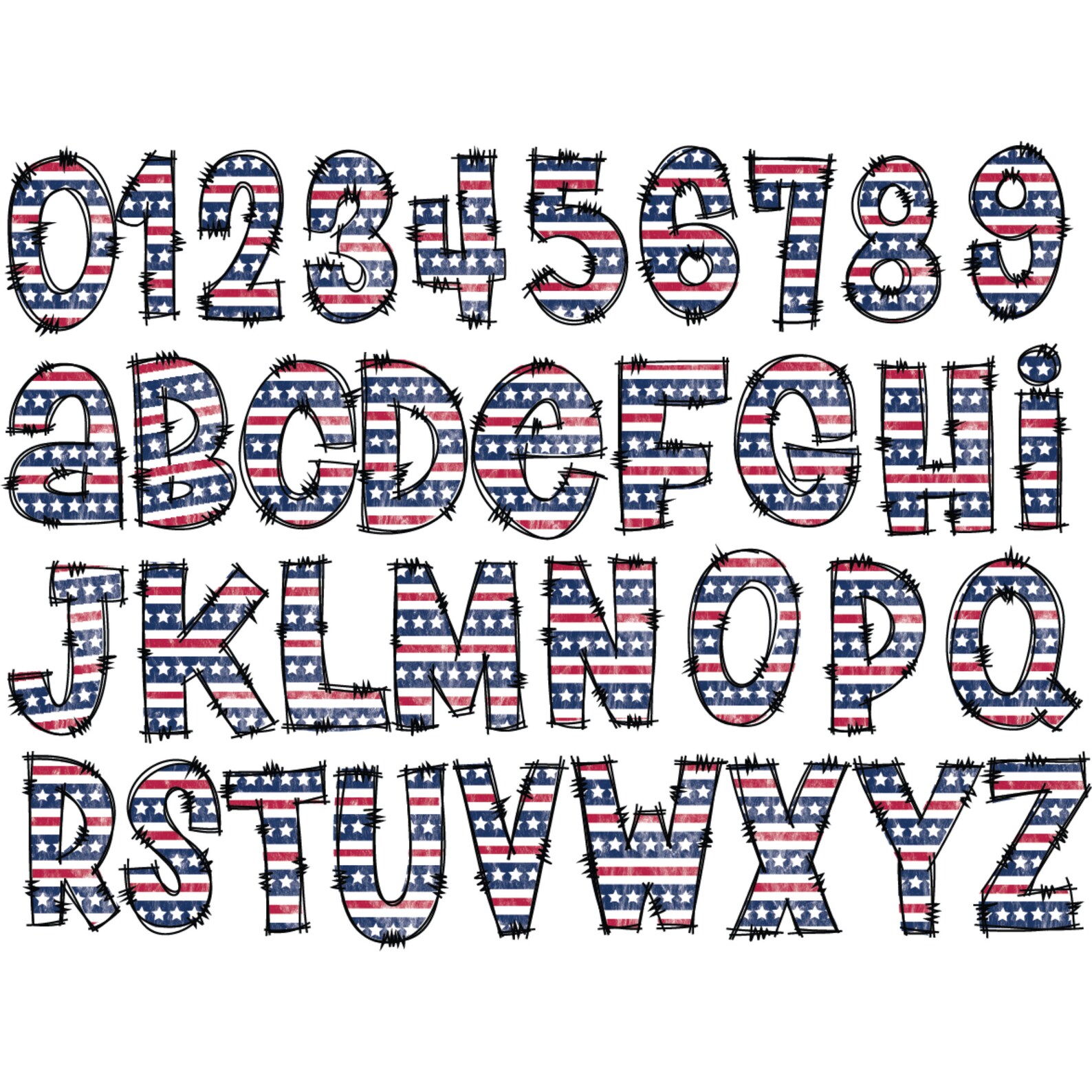 USA Doodle Letters PNG With Doodle Outline Clipart Alphabet - Etsy