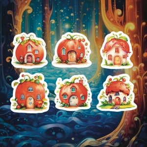 Tomato Fairy House Stickers, Set of 18 Stickers, Tomato Sticker, Fairy Stickers, House Sticker, Cottage Stickers, Fairy Cottage Stickers