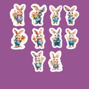 Boy Easter Bunny Stickers, Set of 20 Stickers, Easter Sticker, Easter Bunny Sticker, Rabbit Sticker, Bunny Rabbit Sticker, Overall Sticker