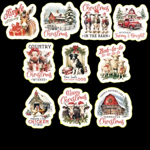 Country Christmas Saying Stickers, Set 20 Stickers, Christmas Stickers, Country Stickers, Winter Stickers, Farm Stickers, Cow Stickers, Pigs