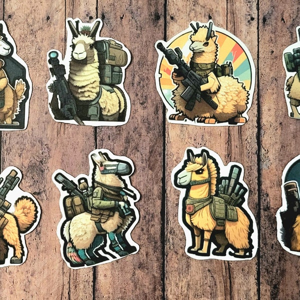 Llama Set of 24 Stickers, Sticker, Journal Sticker, Die Cut Sticker, Llama Sticker, Tactical, Assault Llama, Rifle, Gun, Military