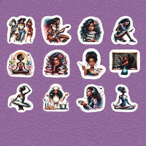 Pretty Black Girls Stickers, Set of 24 Stickers, Black Lady Stickers, Girls, Ladies, African American Stickers, Melanin Stickers,