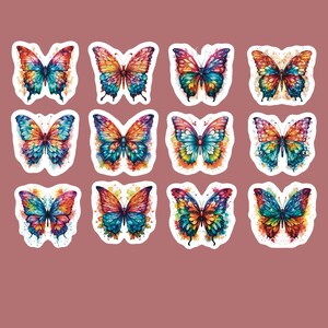 Butterfly Stickers, Set 24 Stickers, Scrapbook Stickers, Journaling Sticker, Waterbottle Stickers,  Laptop Stickers, Kindle Stickers