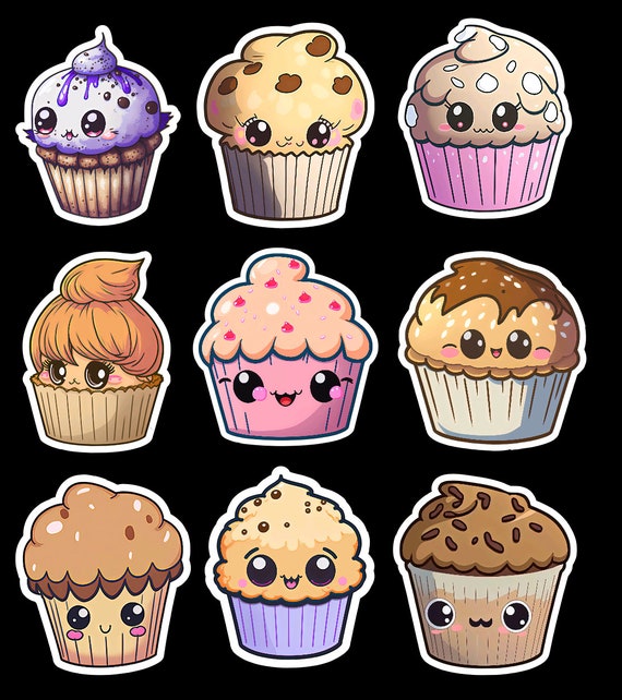 12 PCS Cute Cupcake Stickers Pack | Kawaii Cupcake Stickers | Cupcake  Sticker | Funny Cupcake Stickers | Sticker Pack