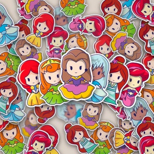 Chibi Princess Stickers, Set of 38 Stickers, Sticker, Laptop Sticker, Journal Sticker, Die Cut Stickers, Kawaii Sticker, Princess