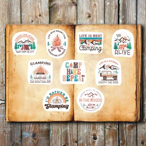 Camping Sayings, Set 18 Stickers, Journal Sticker, Die Cut Stickers, Glamping Stickers, Vacation Stickers, Summer Stickers, Camper Stickers
