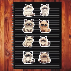 Kawaii Himalayan Cat, Set of 24 Stickers, Sticker, Journal Sticker, Die Cut Sticker, Cartoon Cat Sticker, Baby Kitten, Cute Kitty