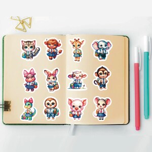 School Animal Stickers, Set of 24 Stickers, Colorful Animal Sticker, Dressed Up Animal Stickers, Baby Animal Stickers, Birds, School Sticker