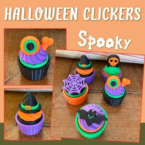 Halloween Fidget Clicker Cupcakes – Spooky Sensory Toy Set for Kids, Trick-or-Treat Gift, Bat, Skull, Witch Hat & More