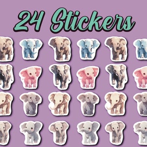 Anime Elephant Stickers, Set of 24 Stickers, Journal Sticker, Die Cut Sticker, Manga Sticker, Elephant Sticker, Kawaii Stickers, Elephants