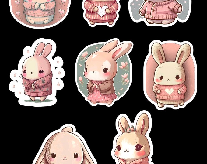 Anime Rabbit Sticker Chibi Bunny Stickers, Kawaii Rabbit Decals, Set of 24 - Etsy