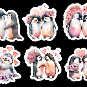 Valentine’s Day Penguins, Set of 20 Stickers, Sticker, Journal Sticker, Die Cut Stickers, Penguin Couples, Love Penguins