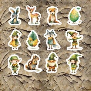 Forest Animal Stickers, Set of 24 Stickers, Forest Stickers, Animal Stickers, Gnome Sticker, Fairy Stickers
