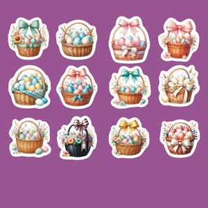 Easter Basket Stickers, Set of 24 Stickers, Easter Sticker, Easter Egg Sticker, Pastel Easter Egg Sticker, Easter Egg Basket Stickers, Eggs