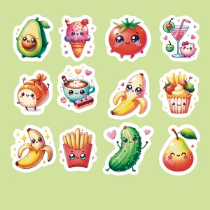 Food Stickers, Set of 24 Stickers, Drink Sticker, Journal Sticker, Die Cut Stickers, Snack Stickers, Kawaii Tomato Stickers