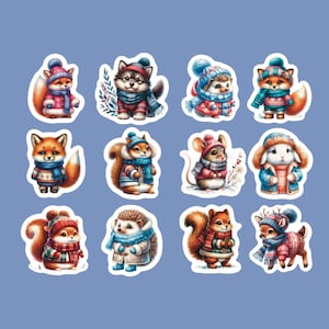 Winter Woodland Animal Stickers, Set of 24 Stickers (2 sets of 12) Woodland Stickers, Baby Animal Stickers, Fox, Squirrel, Cute Stickers