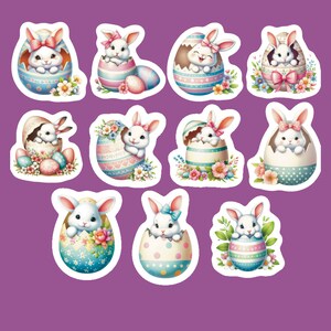 Bunnies In Egg Stickers, Set of 22 Stickers, Easter Sticker, Rabbit Sticker, Easter Bunny Sticker, Bunny Rabbit Sticker, Easter Egg Stickers